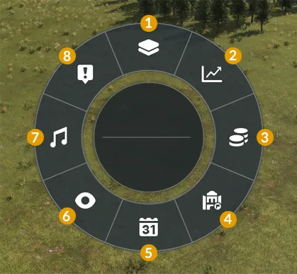 Transport Fever 3 console radial menu interface
