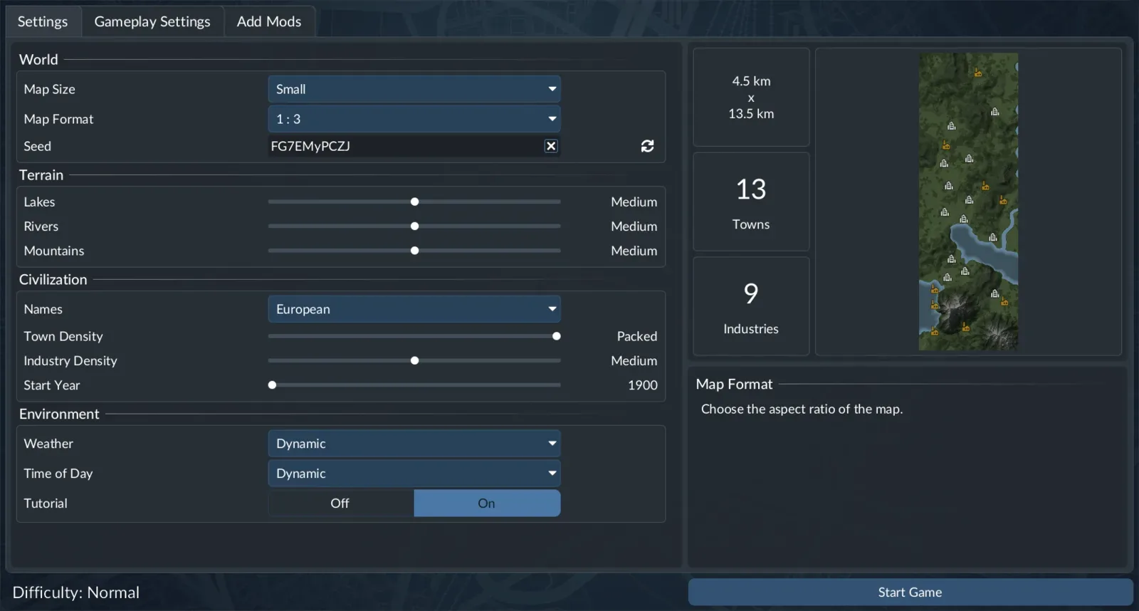 Free Game setup with the Names selector under Civilization