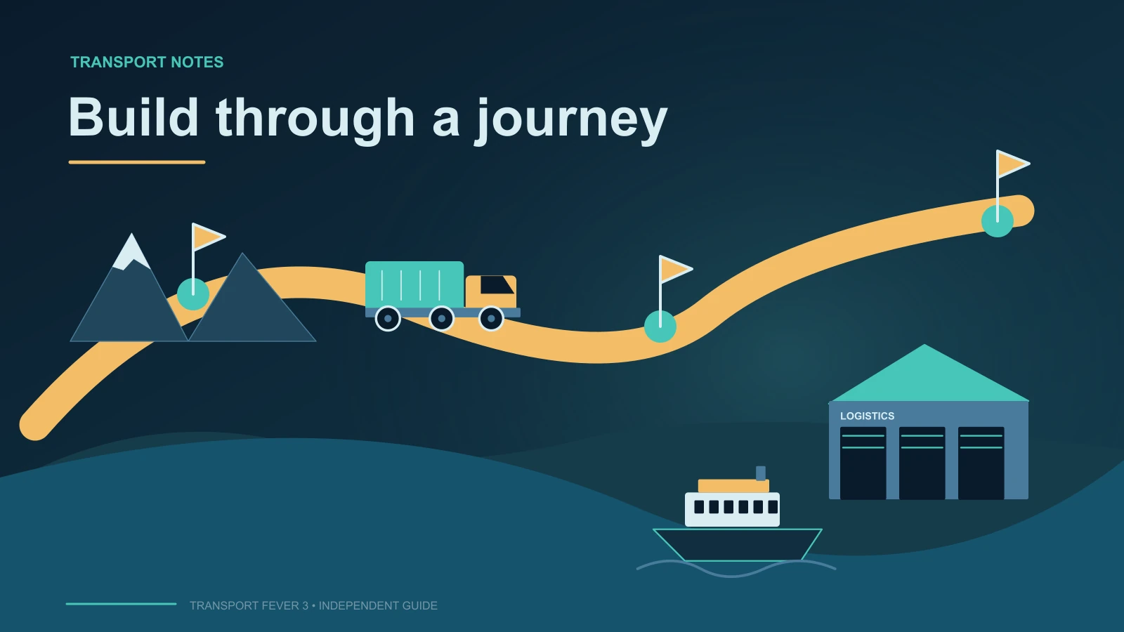 Diagram of a transport campaign journey through coastal and desert checkpoints with truck and ferry links.