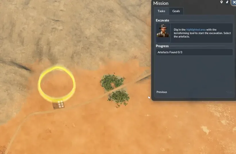 Desert Adventure campaign task showing the highlighted excavation area