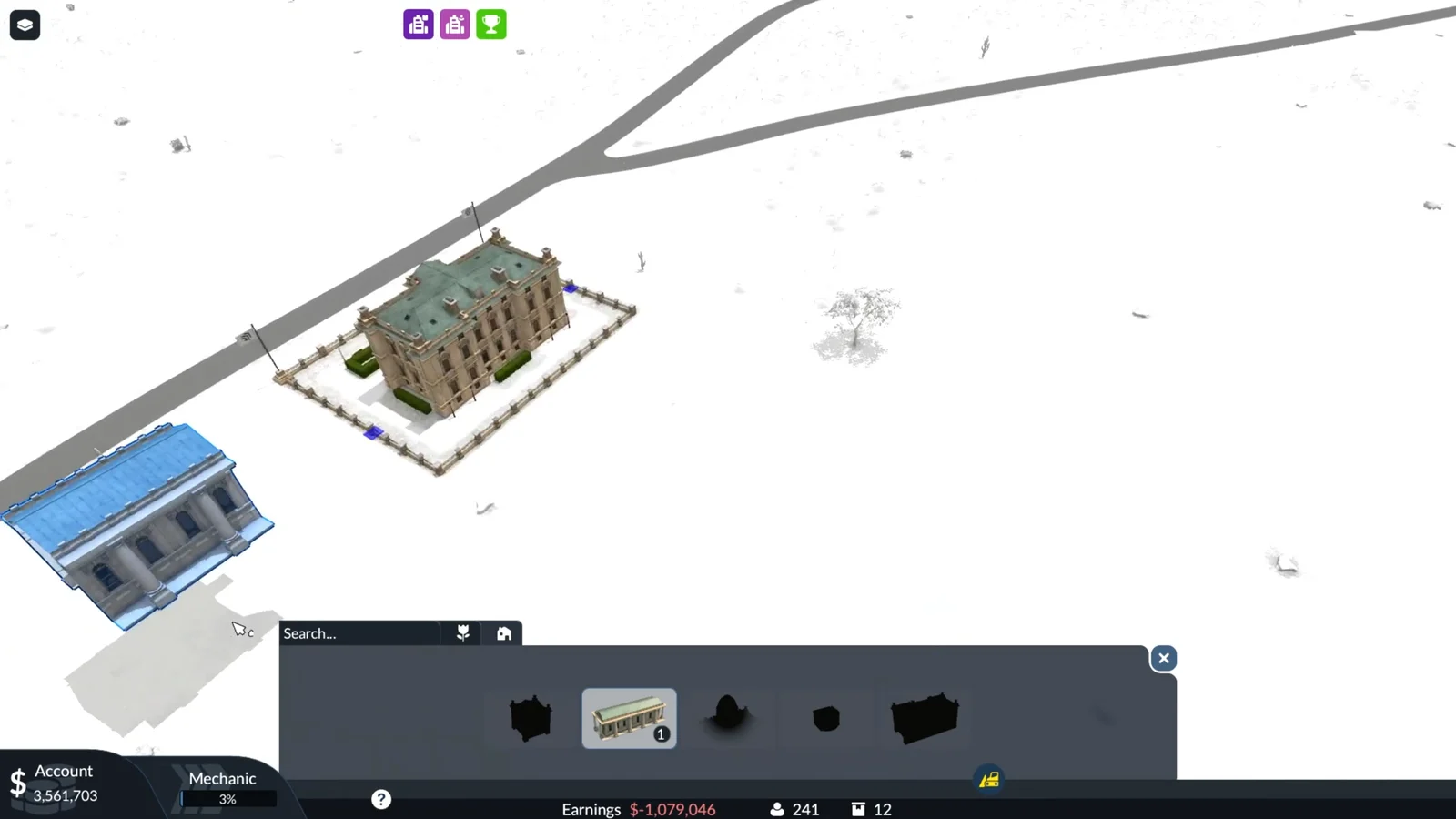 Headquarters Building tab with an available extension and blue attachment points