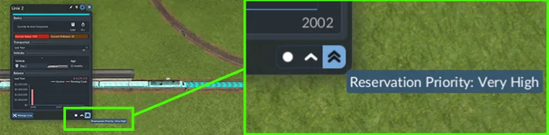 Transport Fever 3 train-priority controls in the line management interface
