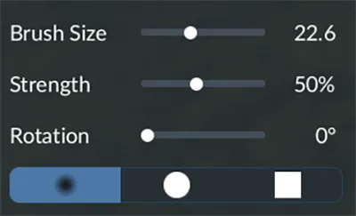 Terrain brush controls for brush size, strength, rotation and shape