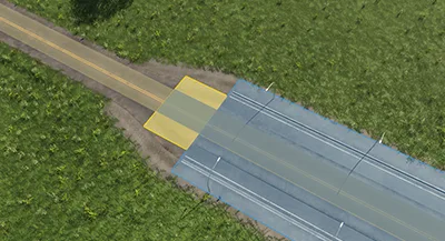 Existing road sections highlighted yellow and blue during street replacement