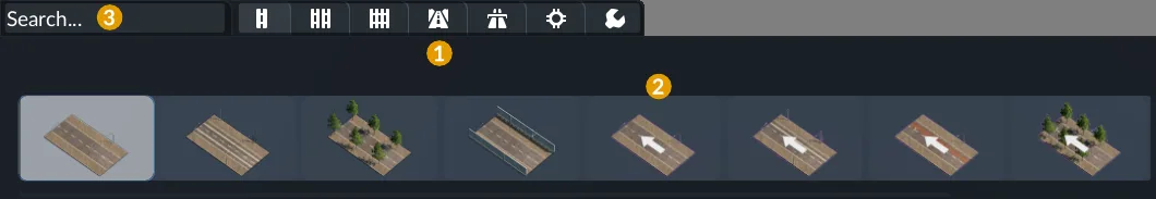 Roads menu showing available street categories and road types
