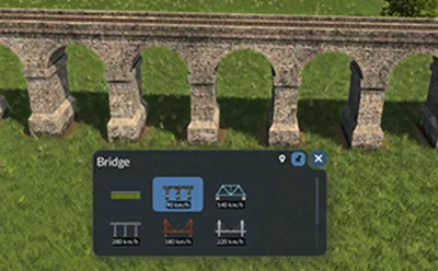 Railway stone bridge with a bridge model selection popup
