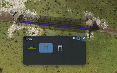 Railway tunnel portal with a tunnel model selection window