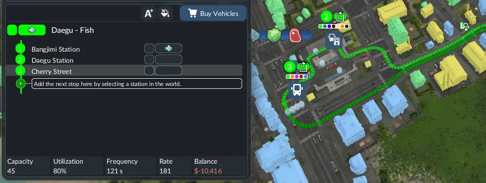 Selected line segment highlighted in the Line Manager and the world