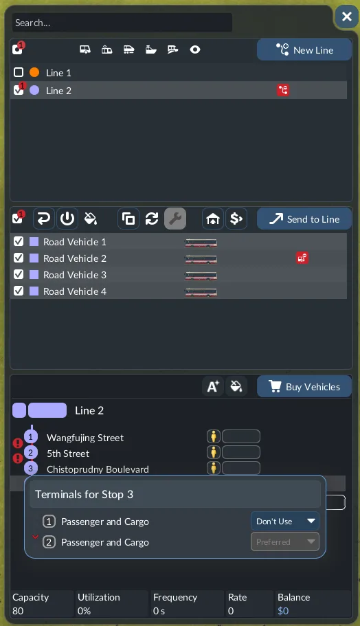 Line Manager showing connection problem warning indicators